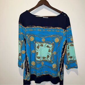Charter Club Women’s Size XL Boat Neck Top 3/4 Sleeve Gold Treasure Design